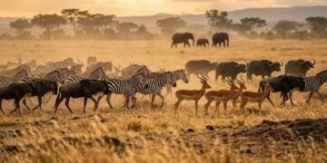 Como búfalos, elefantes, gnus e zebras usam a manada para resistir na savana africana todos os dias
