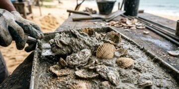 Pesquisadores britânicos substituem até 33% do cimento no concreto por conchas marinhas, reduzindo as emissões em 36%