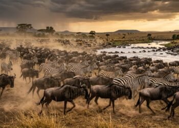 A Grande Migração revela milhões de animais cruzando rios e predadores na savana africana