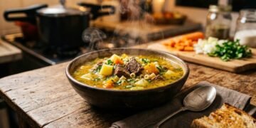 A receita de sopa de carne tradicional para fazer nesse inverno