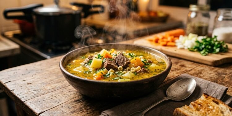 A receita de sopa de carne tradicional para fazer nesse inverno