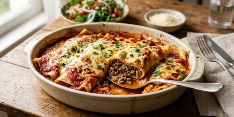 A panqueca de carne cremosa e perfeita para o almoço que gasta poucos ingredientes