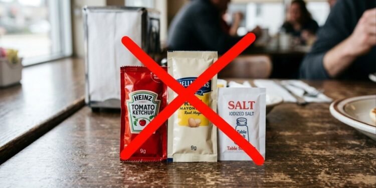A partir de agosto de 2026, restaurantes terão que remover sachês de ketchup, maionese e sal