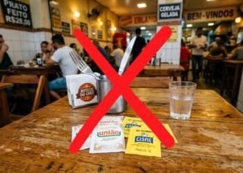 Bares e restaurantes, a partir de 12 de agosto, não poderão servir açúcar ou sal em embalagens plásticas