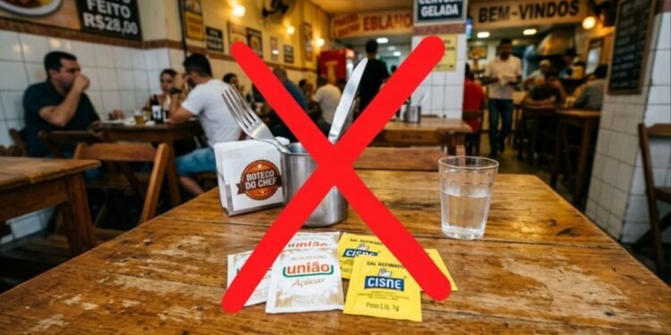 Bares e restaurantes, a partir de 12 de agosto, não poderão servir açúcar ou sal em embalagens plásticas