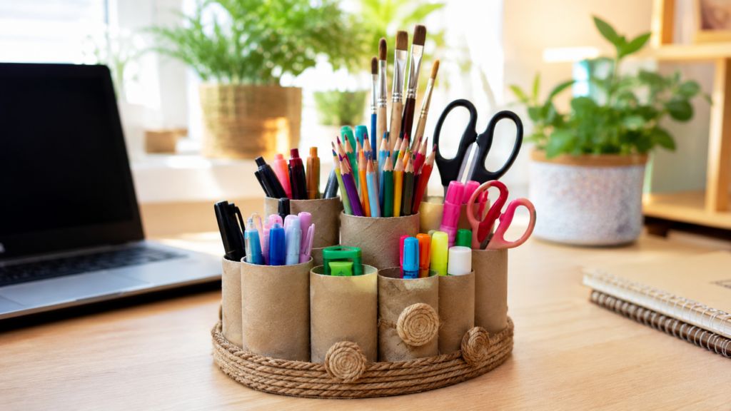 O organizador de mesa mais criativo com reciclagem