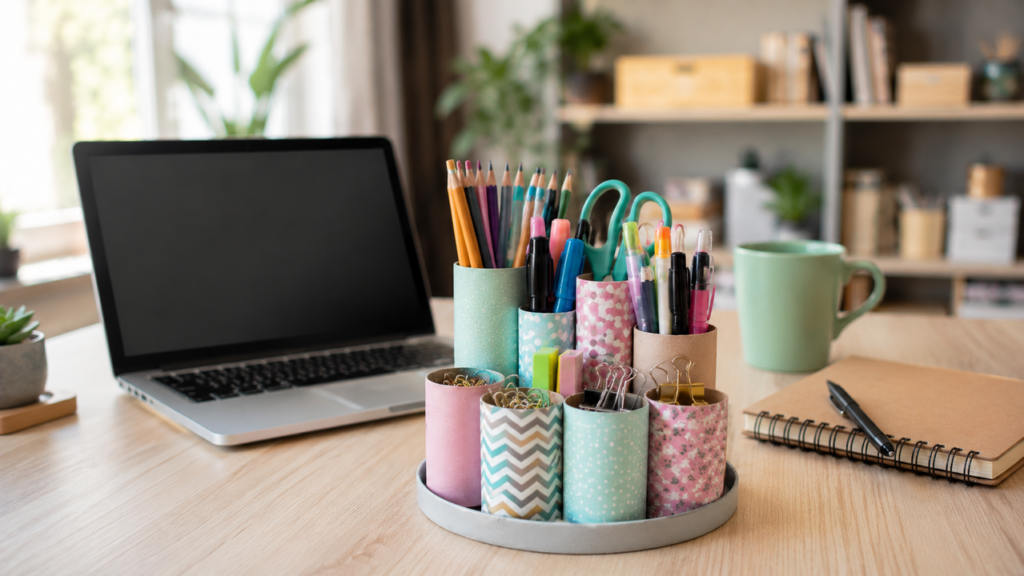 O organizador de mesa mais criativo com reciclagem