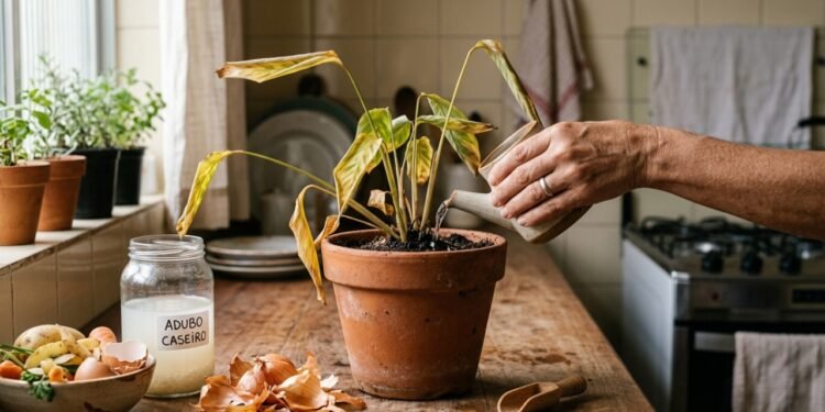 Plantas fracas podem reagir rápido com fertilizantes naturais feitos na cozinha