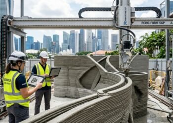 Pesquisadores de Singapura demonstram que a impressão 3D de concreto pode fabricar componentes estruturais com até 30% menos material e mão de obra