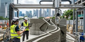 Pesquisadores de Singapura demonstram que a impressão 3D de concreto pode fabricar componentes estruturais com até 30% menos material e mão de obra