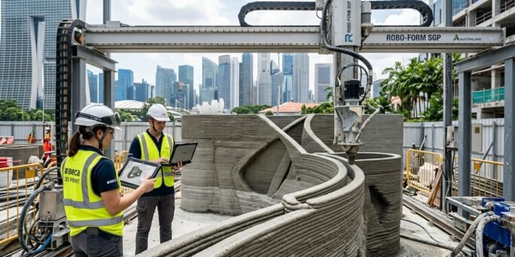 Pesquisadores de Singapura demonstram que a impressão 3D de concreto pode fabricar componentes estruturais com até 30% menos material e mão de obra