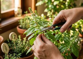 Se o manjericão começar a florescer, é importante remover os botões para estimular novas folhas