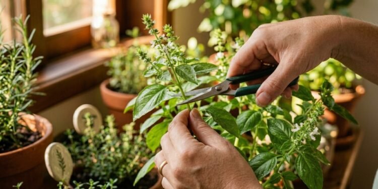 Se o manjericão começar a florescer, é importante remover os botões para estimular novas folhas