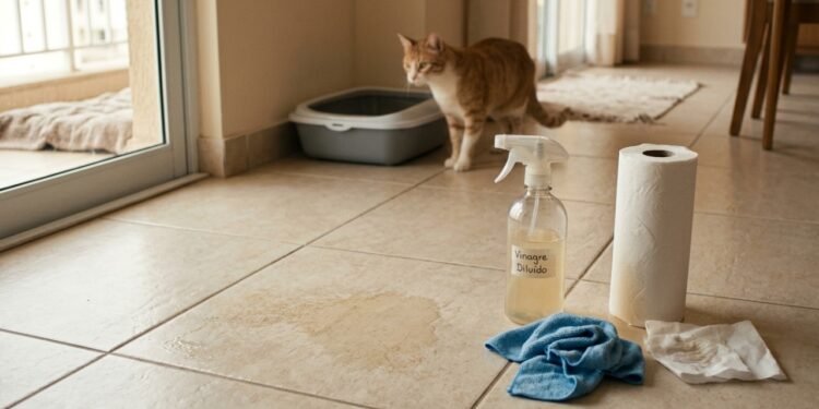 Sem usar água sanitária, o jeito certo de eliminar cheiro de urina de gato e sem danificar os ambientes