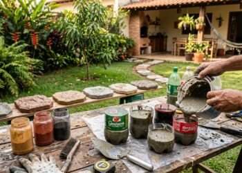 Crie pedras para jardim usando garrafas velhas e monte um caminho bonito de forma prática