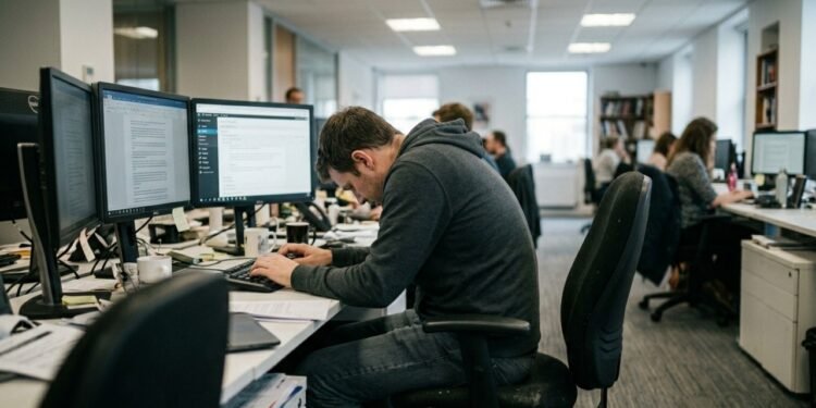 O hábito comum no trabalho que está prejudicando sua postura e transformando você em um “camarão de mesa”