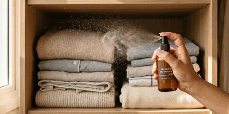 A mistura simples usando perfume que acaba com o mau cheiro de ármarios