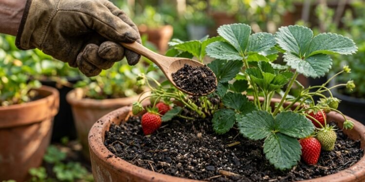 Coloque 1 colher sob cada planta e veja morangos crescerem mais fortes e produtivos sem usar químicos