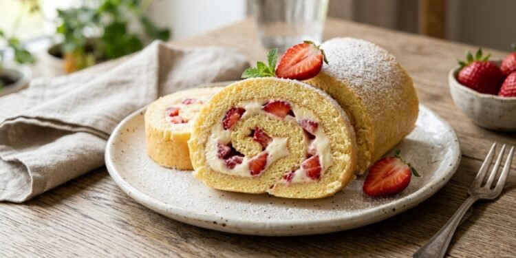 O rocambole de morango com biscoitos que até iniciantes conseguem fazer sem dificuldade