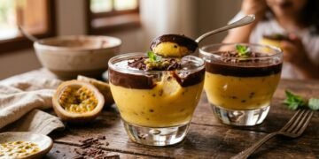 Sem sobremesas demoradas, o mousse de maracujá com chocolate que fica pronto rápido e impressiona
