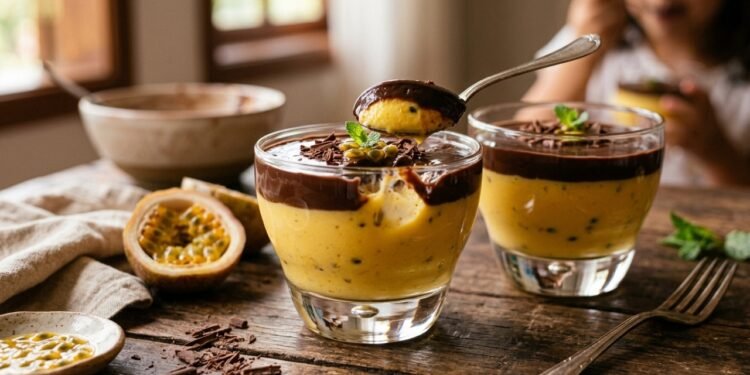 Sem sobremesas demoradas, o mousse de maracujá com chocolate que fica pronto rápido e impressiona