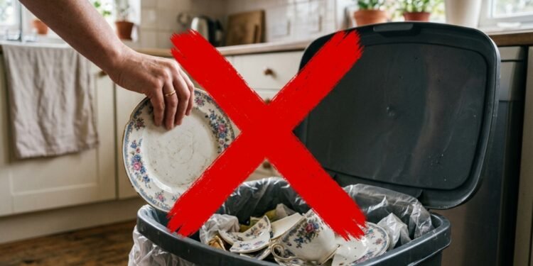 Não jogue fora pratos ou xícaras velhas e quebradas: transforme-as em uma mesa de jardim original