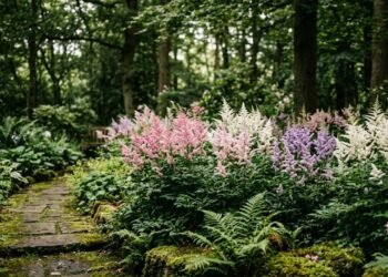 A planta que domina os jardins sombreados com flores delicadas em formato de plumas