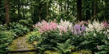 A planta que domina os jardins sombreados com flores delicadas em formato de plumas