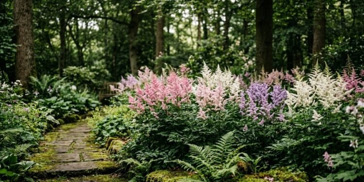 A planta que domina os jardins sombreados com flores delicadas em formato de plumas