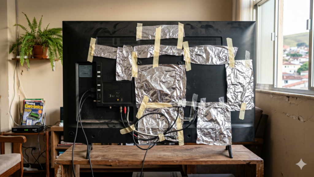 Papel alumínio atrás da TV