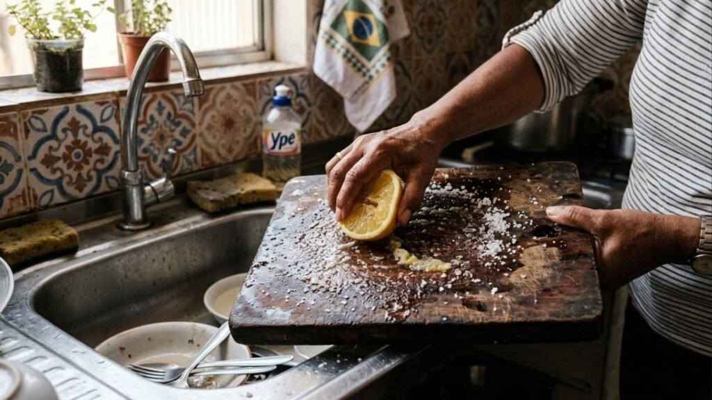 Mistura de limão com sal grosso para limpar tábuas de madeira: por que funciona melhor que detergente