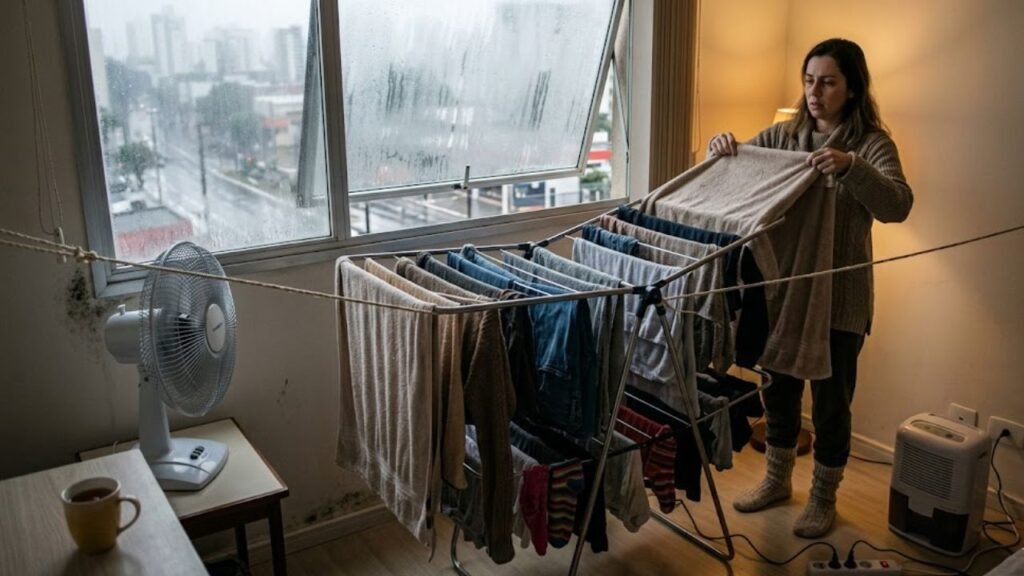 Secar roupas no frio