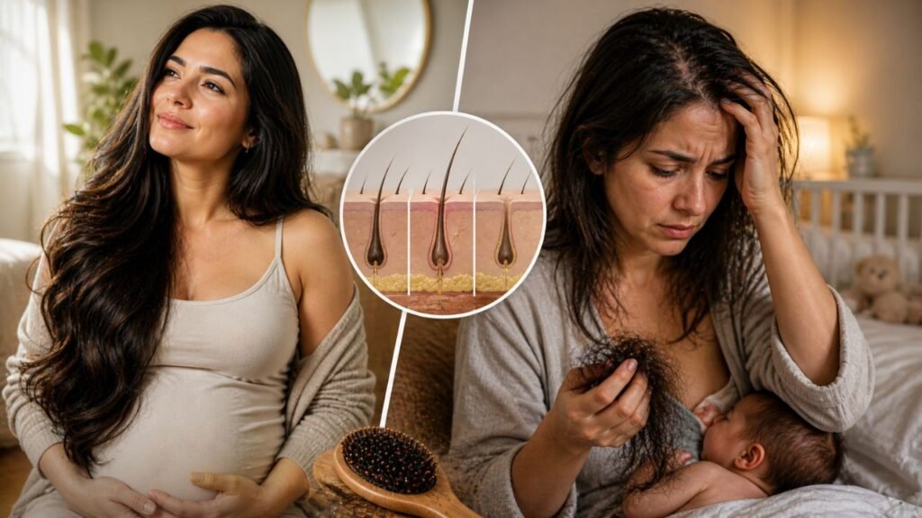 Cabelo na gravidez fica mais cheio, mas a queda pós-parto assusta muitas mulheres
