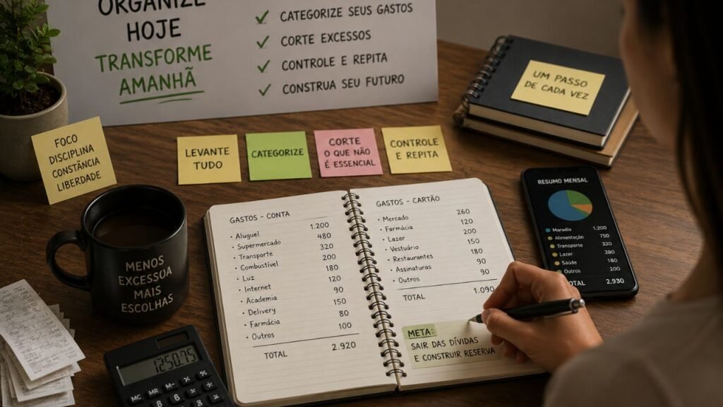 Organize sua vida financeira do zero com um passo a passo simples que ajuda a sair das dívidas