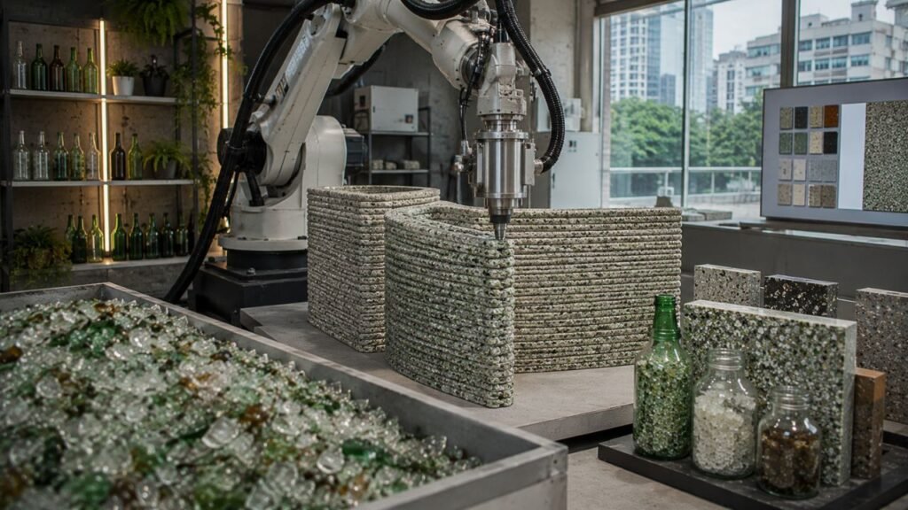 Startup americana transforma resíduos de vidro em revestimentos de parede e azulejos usando impressão 3D com até 95% de vidro reciclado