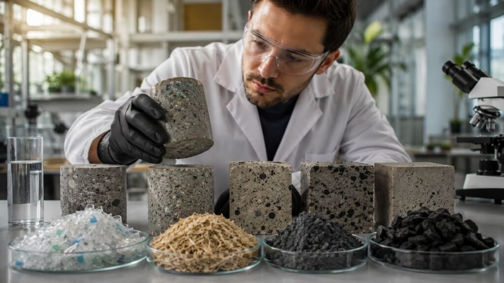 Pesquisadores conseguem produzir concreto mais sustentável substituindo até 5% da areia por resíduos como cascas de arroz, plástico e pneus
