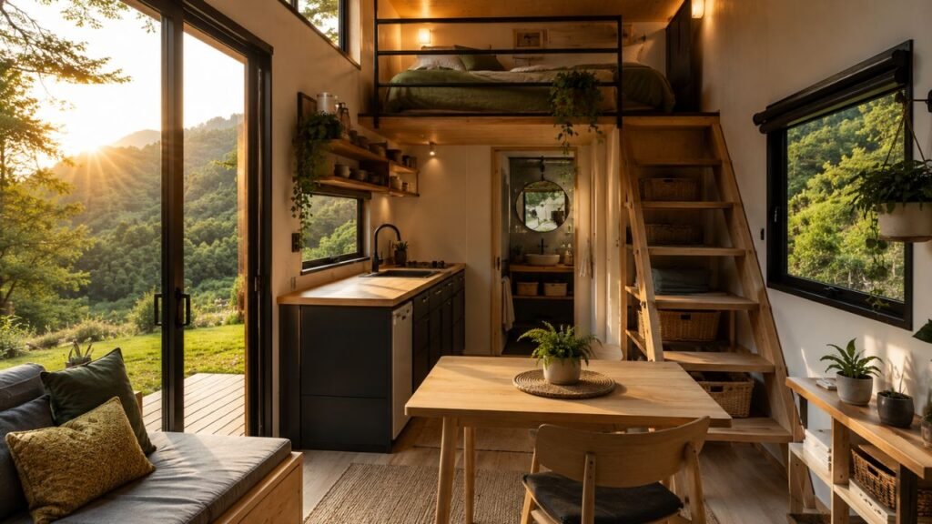 O estúdio eslovaco Ark-Shelter projetou uma microcasa autossuficiente de apenas 20 m² com terraços dobráveis ​​e energia solar autônoma