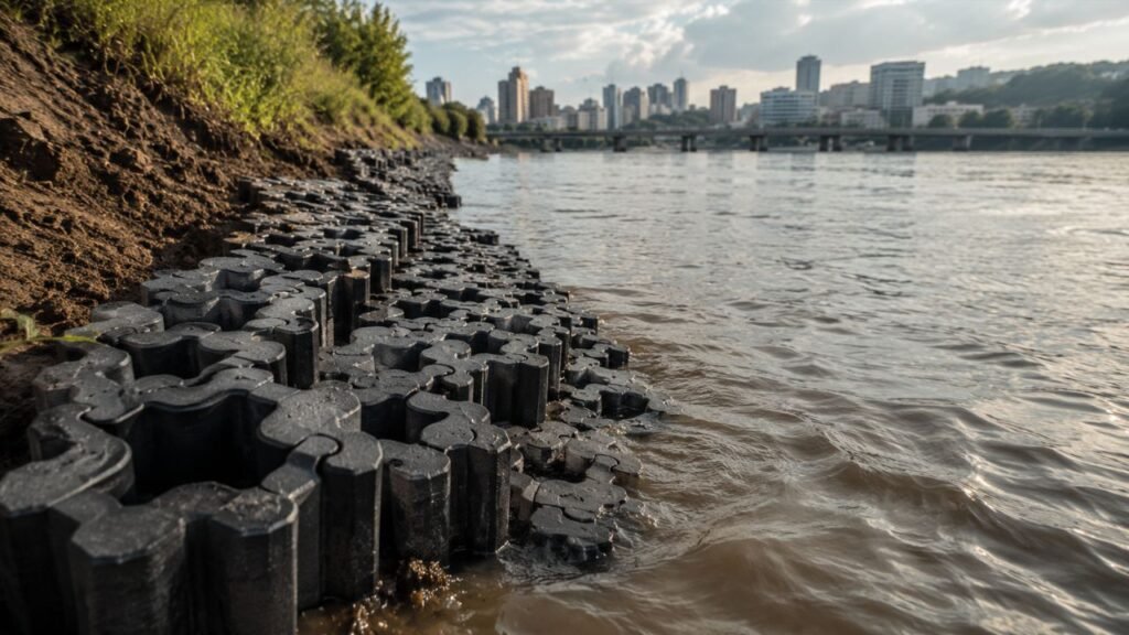 Startup coreana apresenta blocos estruturais feitos de plástico 100% reciclado, mais resistentes que o concreto, para áreas sujeitas a inundações