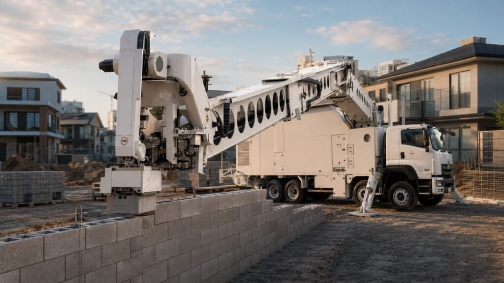 O robô de construção mais avançado do mundo conclui testes de fábrica, assenta até 360 blocos por hora e promete acelerar a construção de casas