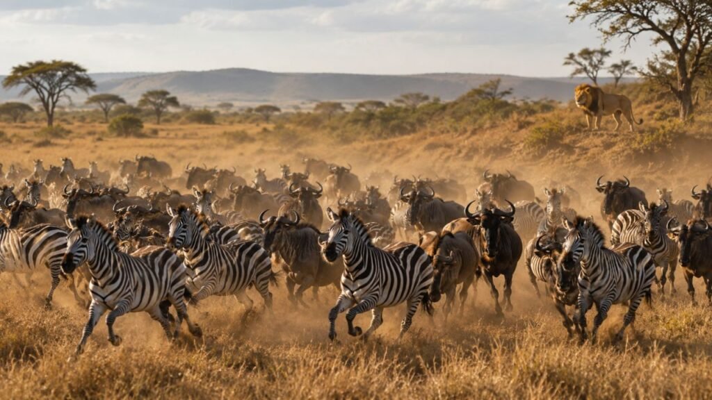 Como búfalos, elefantes, gnus e zebras usam a manada para resistir na savana africana todos os dias