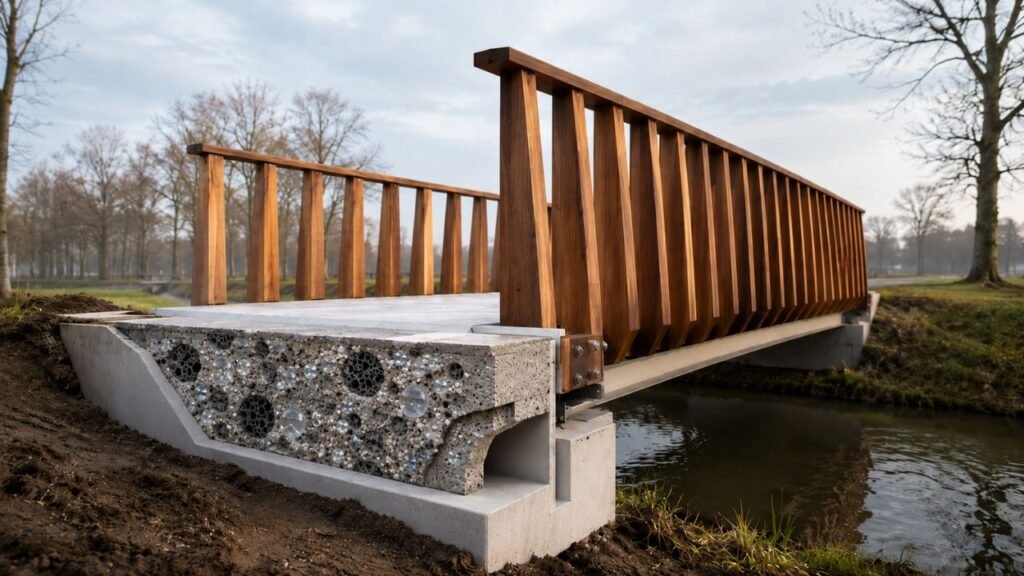 Inédito no mundo: a primeira ponte de concreto neutra em carbono do mundo, uma passarela de 7 metros que armazena 66 kg de CO2