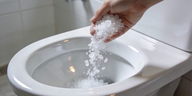 Punhado de sal grosso no vaso sanitário: o truque de limpeza que está conquistando as casas brasileiras