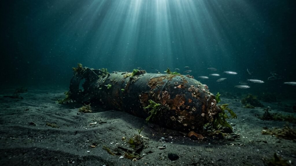 Arsenal gigante submerso em área marítima gera alerta de desastre ambiental