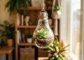 Ia jogar a lâmpada fora, mas transformei em um vaso com plantas: ideia simples com sementes