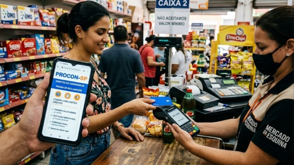 Já está em vigor: os estabelecimentos comerciais que exigirem valor mínimo para passar compras no cartão de crédito ou débito deverão suspender a regra sob risco de multa pelo Procon