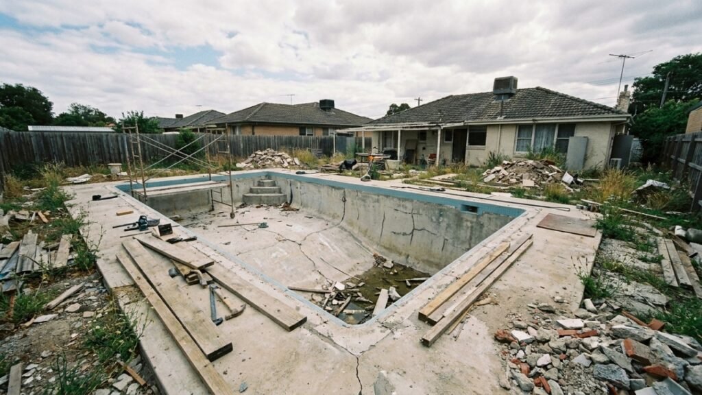 O sonho da piscina nova virou problema e a Justiça determinou reconstrução e multa