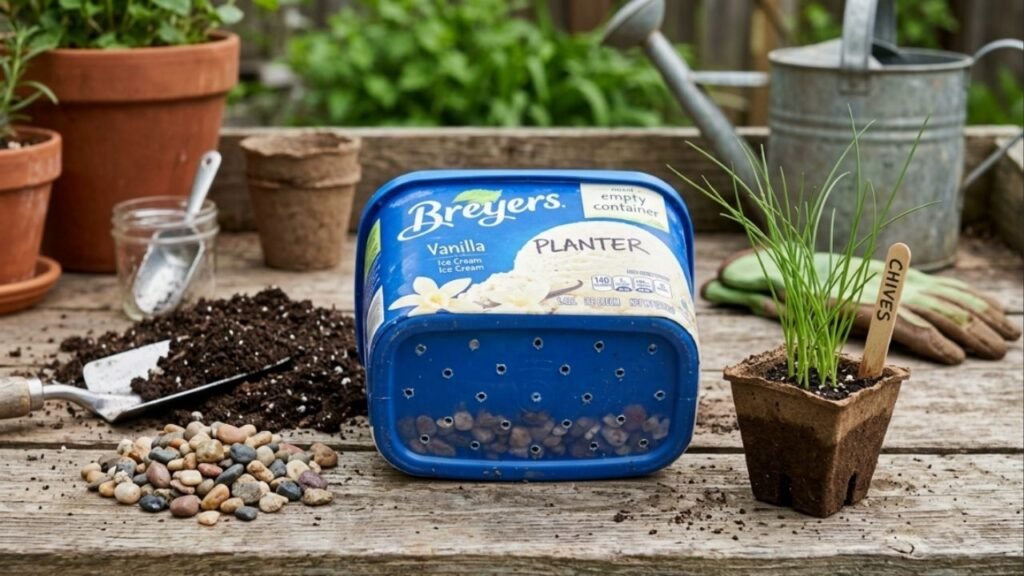 Não jogue fora potes de sorvete vazios: eles podem virar hortas verticais criativas para cultivar salsinha, cebolinha e lavanda na sacada do apartamento