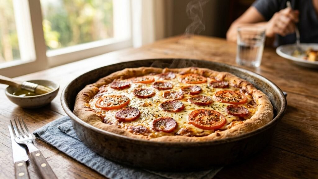 Receita prática de torta pizza de liquidificador vai ao forno e fica dourada rapidamente