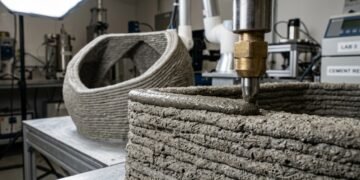 Pesquisadores da Universidade da Pensilvânia desenvolveram um concreto impresso em 3D que captura até 142% mais CO2 usando microalgas fossilizadas