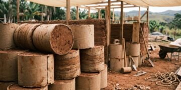 Engenheiros australianos desenvolvem um material de construção chamado "terra apiloada confinada em papelão" que produz 75% menos emissões do que o concreto, utilizando apenas papelão, terra e água